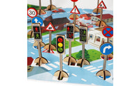 Learning Traffic Sign Set with Play Mat Educational City Play Set Wooden Playset Compact for Children, Toddlers, Playroom