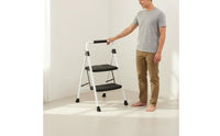 Anti-Slip V-Shaped Stepladder Wide Treads Portable Step Stool with Handle Foldable Household Tool Lightweight for Garage