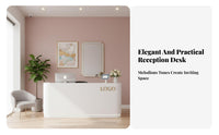 Modern Reception Desk with Lacquered Finish Contemporary Salon Front Desk Lamp Feature Luxury Commercial Counter Suitable for Beauty Salons Retail Stores Corporate Lobbies Professional Workplaces