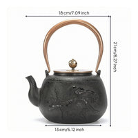 Cast Iron Teapot Floral Relief Stovetop Tea Kettle Copper-Colored Handle