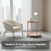 Movable with Wheels 2-Tier Rolling Stand Space-Saving 2-Tier Clover-Top Nightstand Mobile Design Household Furniture Lockable Casters for Apartment Dwellers, Students, Homeowners, Bedroom, Small Areas, Dorm Room, Home Awayice