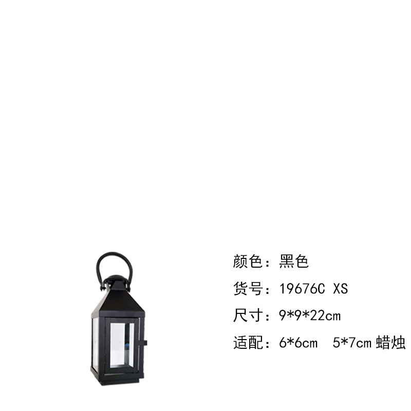 欧式落地风灯铁艺防风烛台玻璃复古摆件庭院户外蜡烛灯蜡烛台道具 长管状灯泡+充电底座