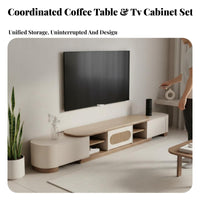2 Pieces Extendable Design Expandable Media Cabinet and Coffee Table Set Minimalist Aesthetic Sleek TV Stand Multi-Functional Storage Living Room Furniture Long-Lasting Construction for Apartment Dwellers, Homeowners, Renters, Small Apartments, Home