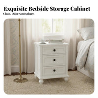 US-inspired and design typeDrawer Nightstand Sturdy Construction 3-Drawer Bedside Cabinet Spacious surface Bedroom Furniture Easy Assembly for homeowners, Apartment Dwellers, Students, Small areas, Guest Room, Office