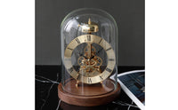 Transparent Dome Clock Gear Detail Walnut Base Clock Mechanical Style Home Decor
