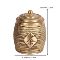 Tea Container Canister Woven Texture Lidded Brass Canister Round Bulbous