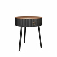 Light Luxury Feel Fluted Drum Table Minimalist Design Round Fluted Nightstand Sturdy Construction Bedside Cabinet Multifunctional for Apartment Dwellers, Homeowners, Interior Decorators, Living Room, Bedroom, Entryway, Home Creamice
