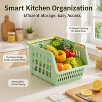 Large Stackable Pantry Organizers and Storage Material Storage Bins for Cabinet, Kitchen Storage Bins with Handles