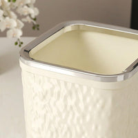 Small Trash Can with Lid, Square Polypropylene Plastic 4L, for Office Desk and Home, Cream Color