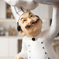 Hand-Painted Chef Figurine Resin Figurine with Tray Compact Chef Statue Collectible for Kitchen, Countertop