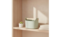 Waste Bin with Wood Handle Ribbed Trash Can Compact for Bathroom Vanity