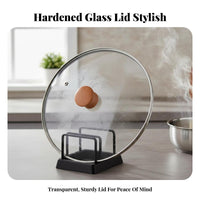 Heat-Resistant Glass Lid High Temperature Resistant Heat-Resistant Glass Pan Cover Anti-Scald Handle Transparent Cooking Lid with Wood Knob