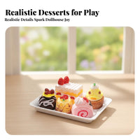 Dollhouse Dessert Tray Patterned Liner Dollhouse Dessert Model Recessed Handles Miniature Cake Set