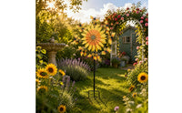 Weather-Resistant Floral Motif Bee Wind Twirler 3D Kinetic Design Metal Floral Motif Wind Twirler Easy Installation Outdoor Decor for Lawn
