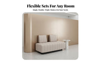 Light Luxury Design Fluted rear Sofa and Chair Set Comfortable Cushioning Reception Seating Faux Marble table surface Commercial Furniture Gold-Finished Legs for Interior Designers, Facility Managers, Restaurant, cosmetics studio, Hotel Lobby, Lounge