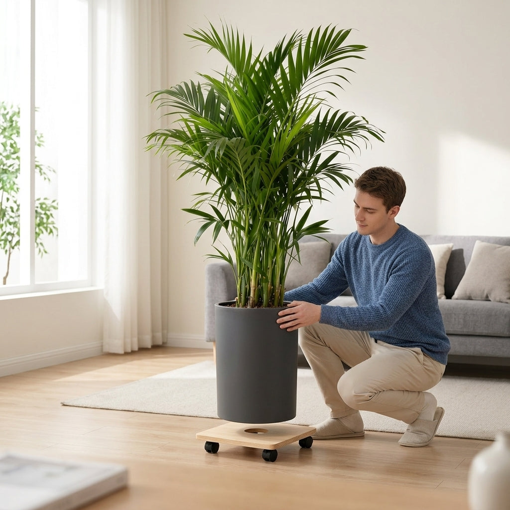 Wooden Plant Caddy with Wheels, Square Moving Plant Pot Stand with Universal Rollers