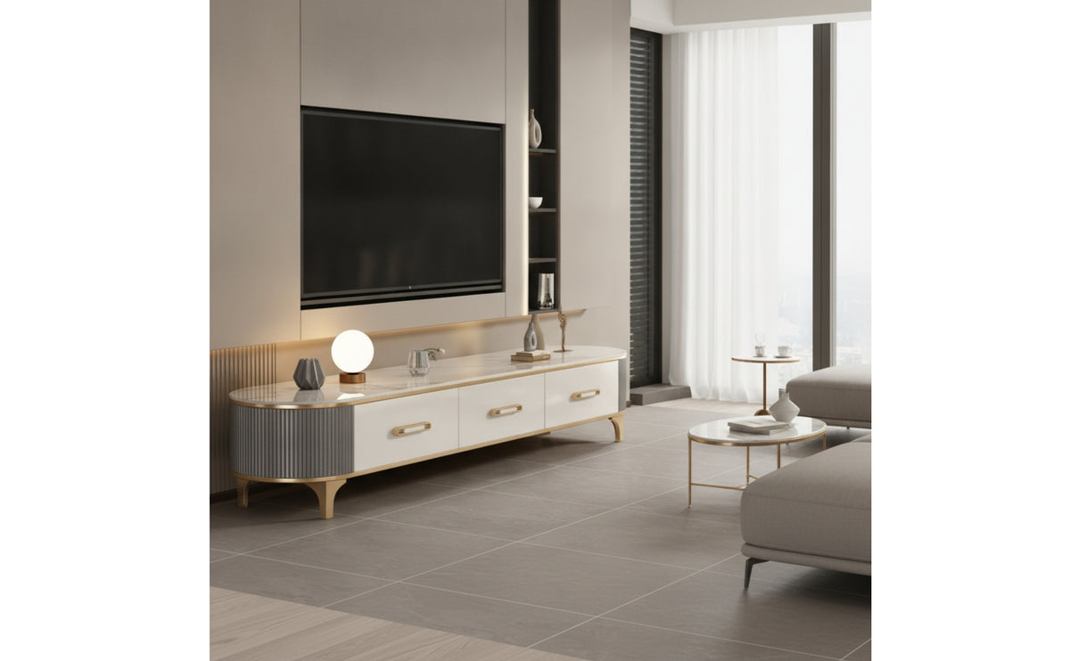 TV Cabinet Oval TV Cabinet with Drawers Modern Media Console for Living Room, Apartment