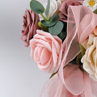 Faux Bridal Bouquet Pastel Artificial Rose Bouquet Delicate Flowers Lifelike for Weddings