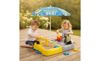 Outdoor Sand and Water Table with Umbrella Shaded Water Play Table with Excavator Summer Toy Divided for Backyard