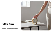 Light Luxury Design Shell Face Desk Clock Gold-Tone Accents Brass Mantel Clock Anti-Rust for Homeowners, Desktop, Living Room, Mantelpiece