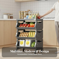 Multi-Tier Stackable Produce Basket Wheeled Design Kitchen Organizer Rolling Wheels Household Storage Large Capacity for Home Cooks, Apartment Dwellers, Pantry, Laundry Room, Bathroom, Playroom