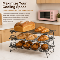 Foldable Cooling Rack for Cakes, Lattice Pattern Cooling Rack, Nonstick Heavy Duty Cookie Cooling Rack for Baking, Matte Black Rust Resistant