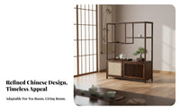 Traditional design Bamboo Tea Console adaptable Use Multi-Compartment Display Rack Space-Saving Storage Furniture Cabinet with Door for Collectors, Homeowners, Living Room, Study, Office, Kitchen