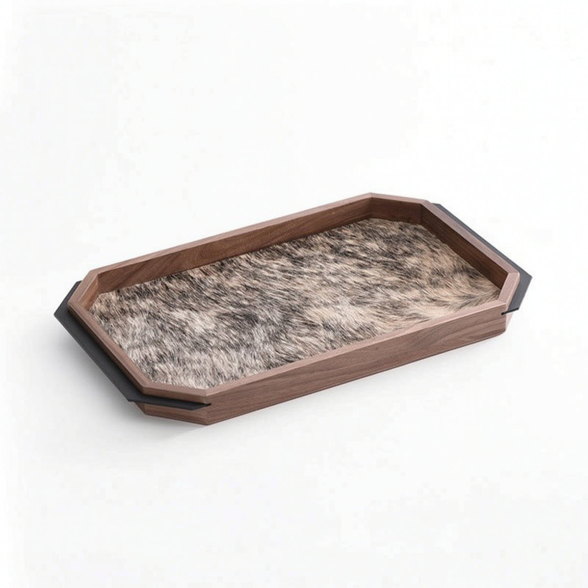 Walnut Serving Platter with Leather Inset Classic Octagonal Wooden Tray Modern Luxury for Coffee Table