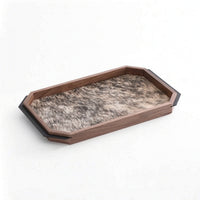 Walnut Serving Platter with Leather Inset Classic Octagonal Wooden Tray Modern Luxury for Coffee Table