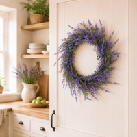 Seasonal Door Wreath for Front Door, Artificial Lavender Wreath 100-200cm, Flocked Violet & Green Home Decor