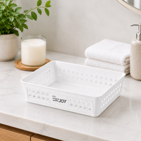 Stackable Storage Basket, White Polypropylene Wicker Storage Baskets with Handles, Rectangular for Shelves