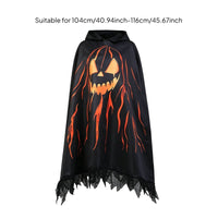 Scary Pumpkin Specter Costume Digital Print Hooded Pumpkin Lantern Cape Tattered Hem Halloween Outfit for Trick-or-Treating