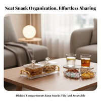 Removable Compartments Lidded Divided Serving Tray Easy to Clean Divided Serving Tray with Lids Crystal Clear Design for Living Room, Bar