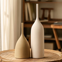 2 Pieces Brushed Vase with Slender Neck Matte Ceramic Vase Tall Flower Holder Minimalist for Home Decorators, Minimalists, Shelf, Living Room, Entryway, Bedroom