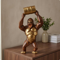 Resin Primate Sculpture Imitation Wood Tabletop Primate Sculpture Decor Metal-Like Highlight