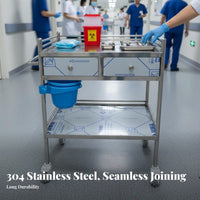 Easy to Clean Stainless Steel Medical Cart Resistant 2-Drawer Rolling Treatment Trolley Heavy-Duty Stainless Steel Rolling Trolley Spacious Storage for Beauticians Artists, Veterinarians, Hospital, Medical Facility, Laboratoryoratory Oratory, Kitchen