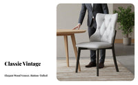 Solid Wood Legs Tufted High-Back Dining Chair Thick Cushions Upholstered Tufted Back Chair Ergonomic Design Household Seating Breathable Upholstery for Restaurant Owners, Interior Designers, Reception Area, Living Room, Home Office, Reading Nook