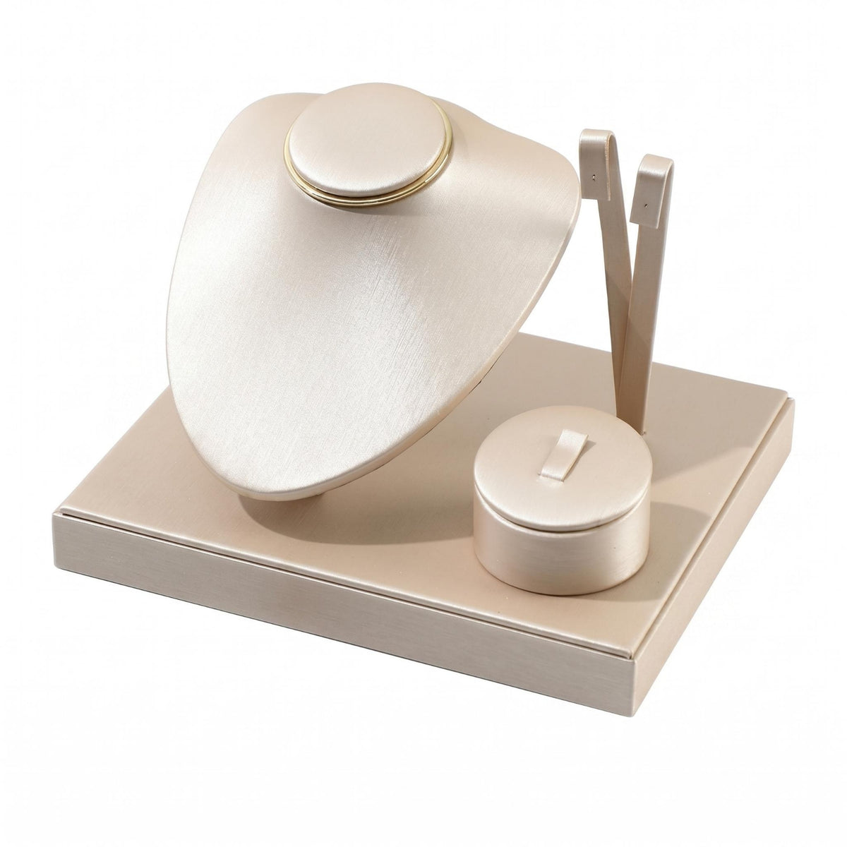 Brushed Texture Countertop Jewelry Organizer Leather-Like Necklace Bust Stand Polished Finish Earring Holder Stand Circlet Accent for Showcase