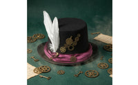 Brass Gear Accents Steampunk Top Hat Feather Plume Felt Top Hat Velvet Band Headwear Vintage-Inspired