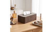 Wooden Tissue Box with Leather Rounded Corner Desktop Tissue Box Striped Home Decor for Coffee Table, Office
