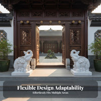 2 Pieces Chinese Gate Pier Elephant Stone White Marble Elephant Statue Traditional Design Outdoor Decoration for Homeowners, Patio, Home Decor
