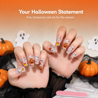 Halloween Medium-Long Press-On Nails with Pumpkin Ghost Candy Corn Designs, 24pcs Detachable Set