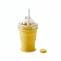 Leak-Proof Lid Collapsible Ice Ball Creator Cup Easy Demolding Foldable Silicone Tumbler with Straw for Travel, Summer, Outdoor