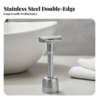 Zinc Alloy Body Adjustable Safety Razor Rust-Proof Double Blade Safety Razor Easy to Clean Manual Shaver Long-Lasting for Eco-Conscious Consumers, Adults, Women, Travel, Bathroom, Home