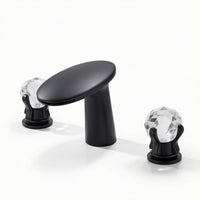 Lavatory Faucet with Waterfall Spout Deck-Mounted Lavatory Faucet with Crystal Handles All-Copper