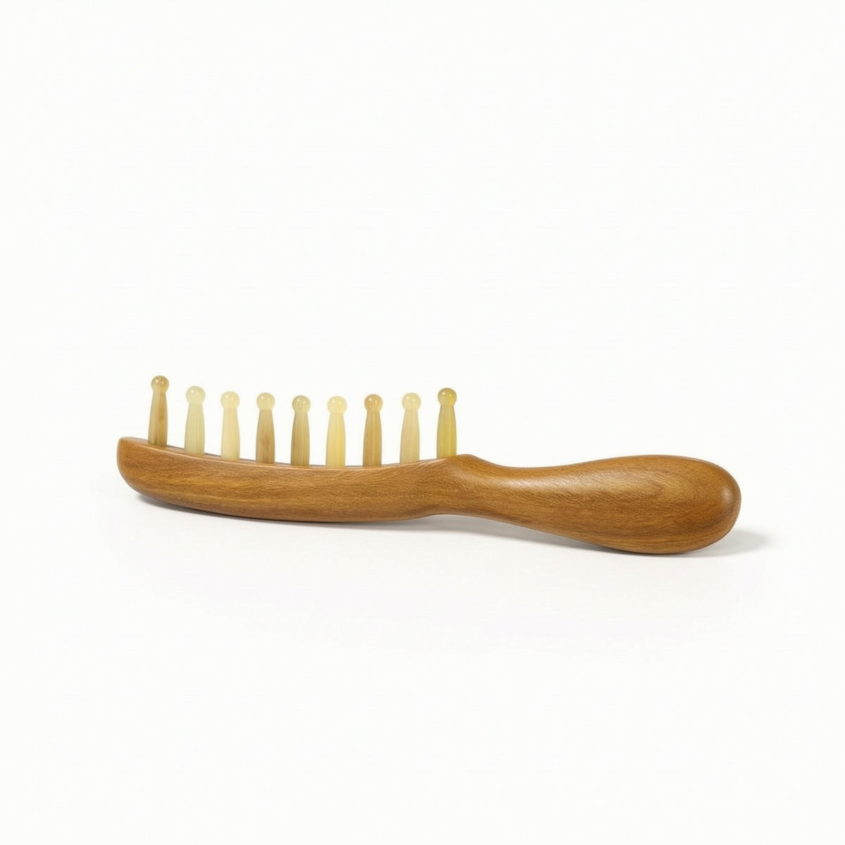 Ergonomic Long-Handled Massage Comb Smooth Sandalwood Comb with Horn Teeth Versatile Scalp Massager Multipurpose