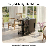 With casters Mobile Storage Side Cabinet Multifunctional Multi-Tier Utility Table Space Saving &coffee utility cart space-efficient Design for Apartment Dwellers, homeowners, Office Workers, Living Room, Small areas, Bedroom, Kitchen