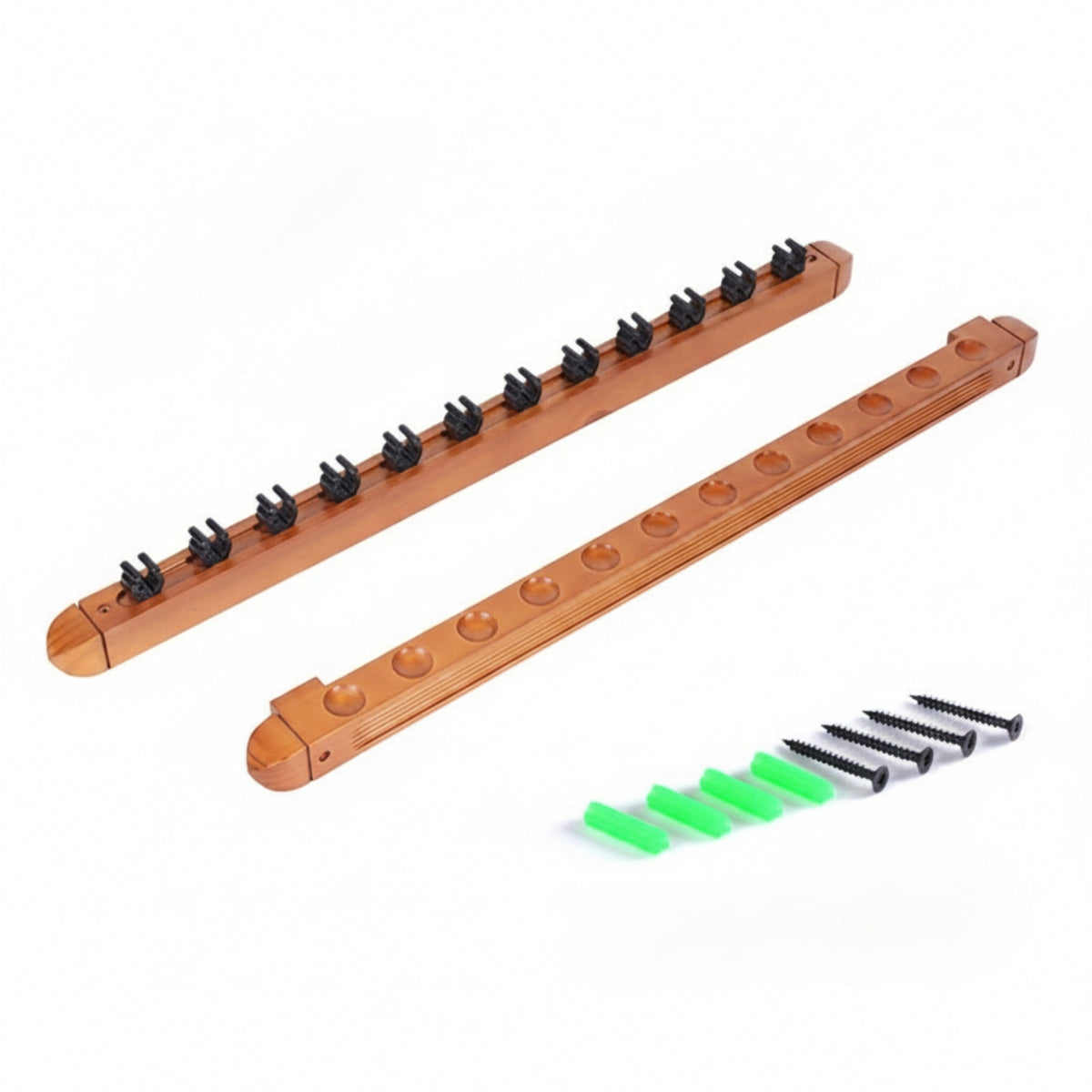 12 Slot Wall Mounted Cue Rack Dual Sided Billiard Cue Rack Mounting Screws Included Pool Stick Holder Rounded Ends for Game Room, Home Bar