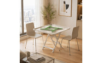 X-Shaped Support Folding Mahjong Table Tray-Like Foldable Square Table Compact Storage Recreation Furniture Metal Legs for Gaming, Small Spaces, Home Use