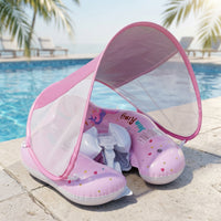 Inflatable Baby Pool Flotation Device with Canopy Sun Protection Baby Swim Flotation Device with Canopy Detachable Adjustable for Children, Beach
